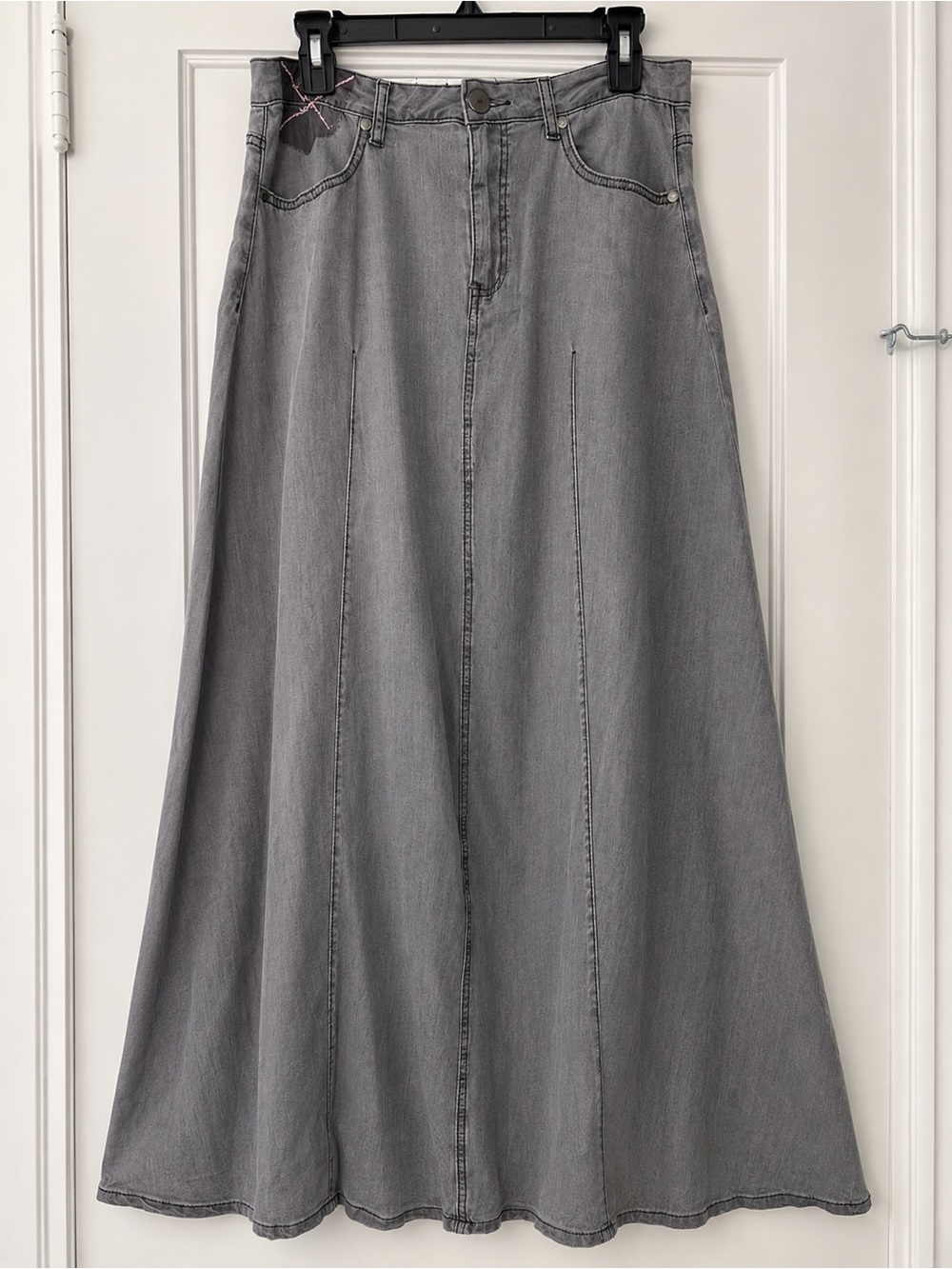 Easel Gray Washed Denim Maxi Skirt Long Boho Western NWT L - Picture 3 of 10